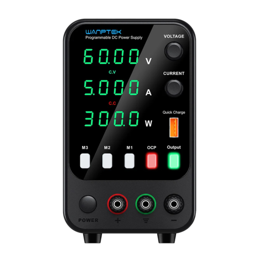 Fonte de Alimentação Laboratorial de Pé Preta 60V 5A 300W com Display LED USB-C USB-A Memória M1 M2 M3 Regulação de Tensão Proteção
