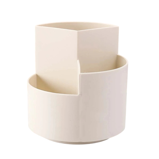 Forgatható tolltartó 12x12x8x5,5cm irodai tárolódoboz 3 rekesszel sminkecseteknek írószerek asztali szervező diákoknak