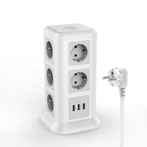 Forlængerledning 11x stikkontakt, 3x USB, 2 m