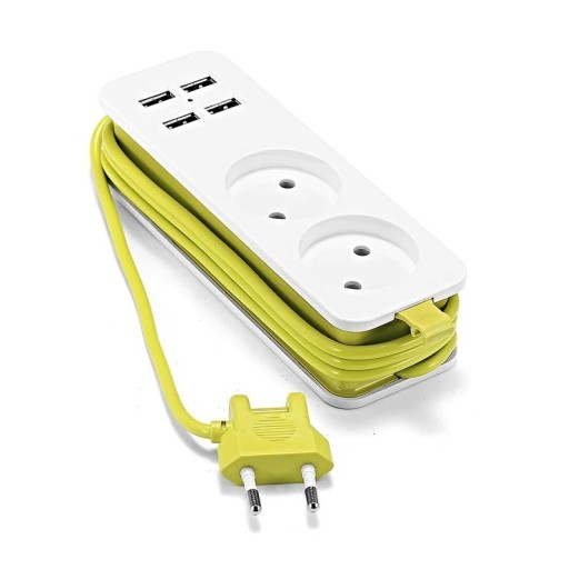 Forlængerledning 2x stikkontakt, 4x USB 1,5 m