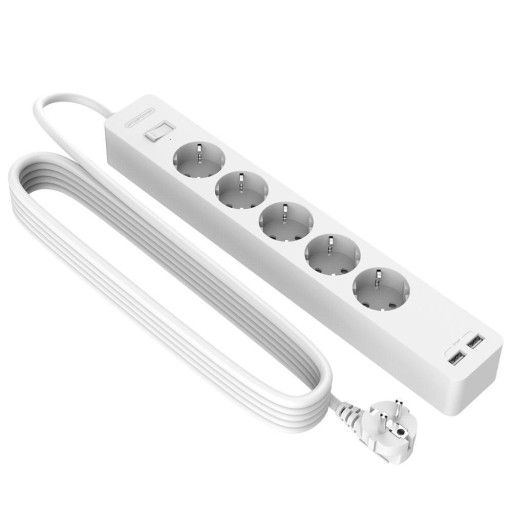 Forlængerledning 5x stikkontakt, 2x USB