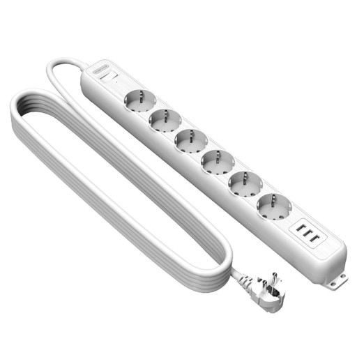 Forlængerledning 6x stikkontakt, 3x USB 3 m