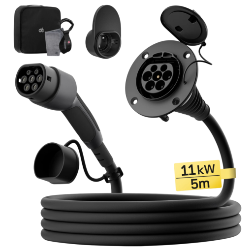 Forlængerledning Type 2 til vægmonteret ladestation til elbil 11 kW 5 m Kompatibel med alle stik Sort Ladekabel EV