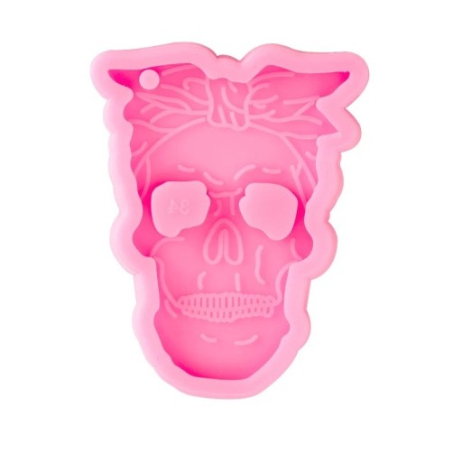 Formă din silicon roz în formă de skull 8 cm pentru rășină, brelocuri, bijuterii și decorațiuni creative