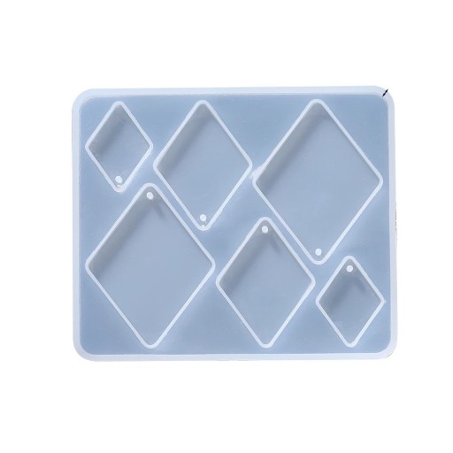 Forma in silicone 10,2 x 8,7 cm per pendenti romboidali Stampino per resina con fori per anello Produzione di gioielli orecchini e decorazioni