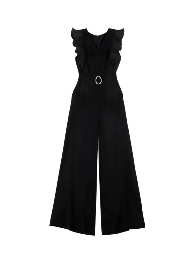 Formel damejumpsuit med flæser og bælte