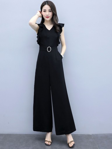 Formell jumpsuit för kvinnor med volanger och bälte