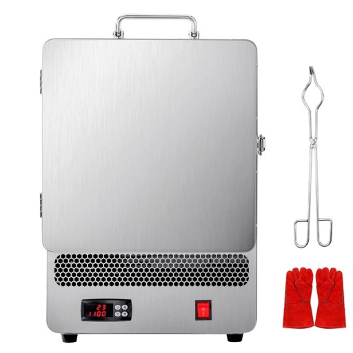 Forno di fusione elettrico in acciaio inossidabile, 1500 W, max. 1200 °C, regolazione digitale della temperatura, argento, per gioielli e metalli in laboratorio