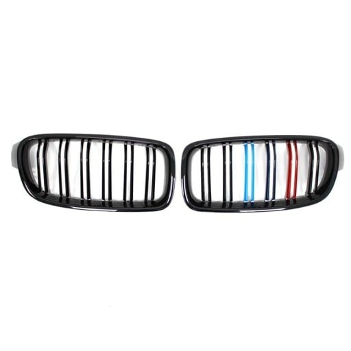 Forreste kølergrill til BMW 3 F30 F31 F35 2011–2018 Sæt med 2 gitter i sort blank finish med farvede lameller sportsligt udseende