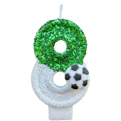 Fotbollstårtljus 8,5 x 5,5 cm Födelsedagsnummer med bollmotiv Muffinsdekorationer Paraffin Tårtdekorationer Fotbollsfest