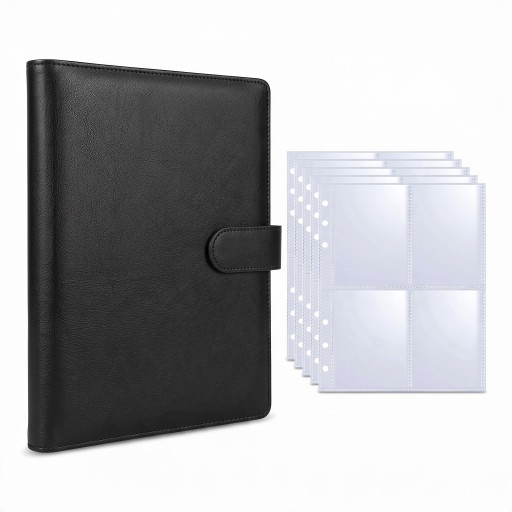 Fotoalbum für Fotokarten 25 Wechselblätter mit 4 Taschen 23,3 x 18 cm PU-Leder Verschluss mit Riemen Rosa Für Fotos 7,6 cm und Karten