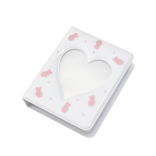Fotoalbum voor polaroidfoto's 7,2 x 9,2 cm met hartvormig venster in het wit met roze konijntjes voor het bewaren van herinneringen