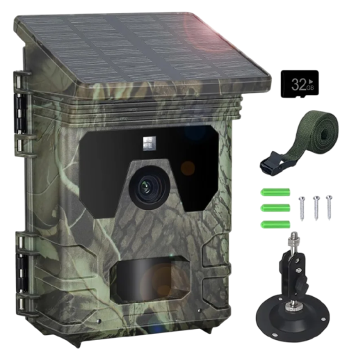 Fotocamera da caccia fototrappola 4K 50MPx con 42LED visione notturna Pannello solare IP66 Telecamera impermeabile per animali con display LCD