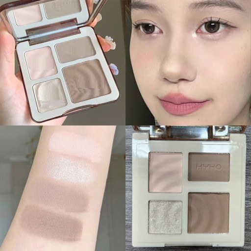 Four Colour Face Contour Palette with Highlighter Contouring the Nose and Face Matte and Pearl Highlighter Four Colour Face Contour Palette