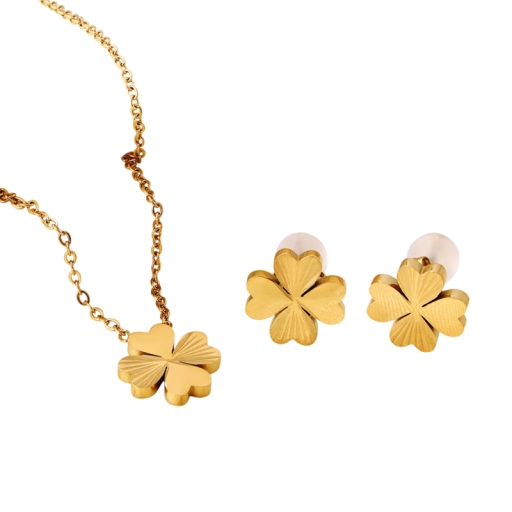Four-Leaf Clover Necklace and Earrings Stainless Steel Women's Jewellery Set with Shine Elegant Accessory for Parties and Everyday Wear