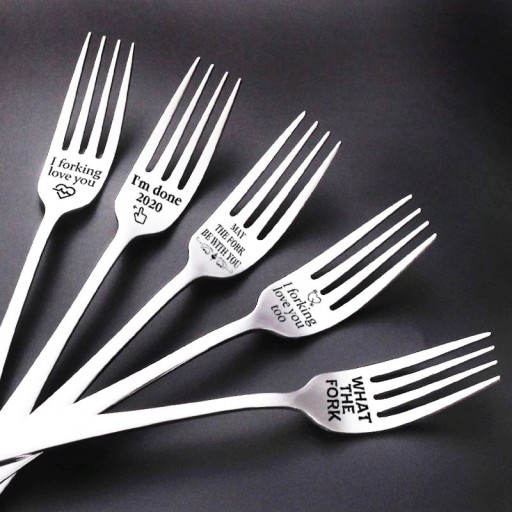 Fourchette en acier inoxydable avec inscription
