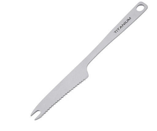Fourchette en titane avec scie 13 cm fourchette de camping multifonctionnelle en titane pur argenté couverts portables pour la randonnée le camping