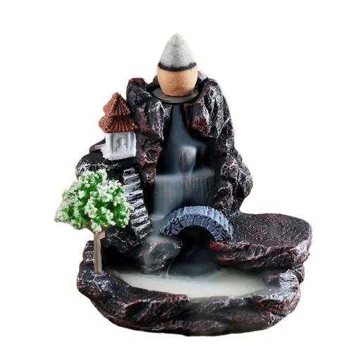 Francis Røgelsesvaffelholder Hjemmedekoration Sten med bro med røg Vandfald Aromalampe med tilbageløbende røg Røgelse med flydende røg 7 x 8,5 x 5,8 cm