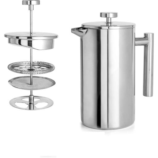 French press na kávu 350 ml nerezová oceľ strieborný piestový kávovar s filtrom pre prípravu kávy v domácnosti aj kancelárii