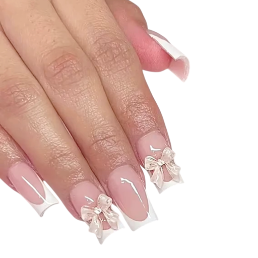 French Set of 24 Square Artificial Nails DIY for Women and Girls Long-lasting Tips with Glue Elegant Home and Salon Manicure