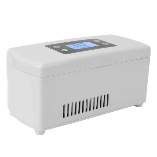 Frigider portabil pentru medicamente Interval 0 până la 18 °C Ecran LCD și mod AUTO Alimentare prin USB Material ABS Culoare albă Pentru insulină și călătorii