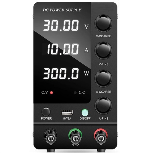 Fuente de alimentación de laboratorio de 300 W, 30 V, 10 A CC, regulador de voltaje ajustable, pantalla LED, USB-A, protección contra cortocircuitos
