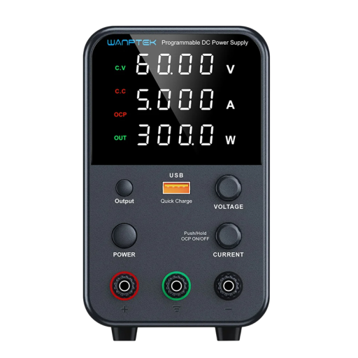Fuente de alimentación de laboratorio Gray, 60 V, 5 A, 300 W, minifuente de alimentación CC con pantalla LED, regulación de voltaje, USB-A, USB-C