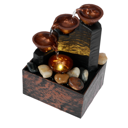 Fuente Decorativa para el Hogar Fuente de Agua para Interiores con Jarras de Bronce Decoración Luminosa con Agua Corriente Alimentación mediante Cable USB 17 x 9 x 11 cm