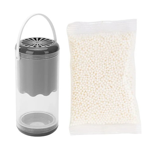 Fugtabsorber til skab 6 x 13,3 cm Grå affugter med gardin Udskiftelig refill med aromatiske tabletter Mod skimmelsvamp og lugt