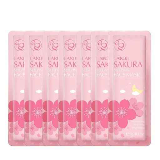Fugtgivende ansigtsmaske med sakura-ekstrakt Lysnende sakura-sovemaske Genopbyggende ansigtsmaske 3 g 7 stk.