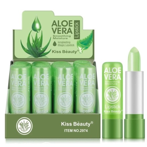 Fugtgivende læbepomade med aloe vera Sæt med 12 stk. Dybdegående næring Regenerering Bløde og delikate læber Naturlig sammensætning Langvarig pleje 3,5 g/stk