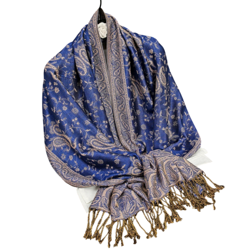 Fular hidžab din pashmina cu ciucuri și model oriental 70x180 cm din poliester pentru purtare zilnică