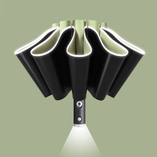 Fuldautomatisk paraply med LED-lommelygte
