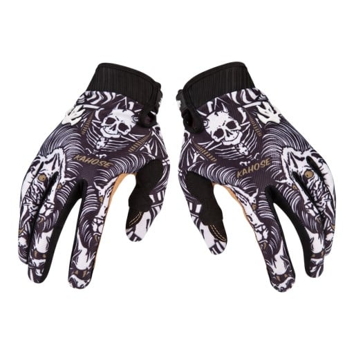 Full-Finger Cycling and Motocross Gloves with Skull and Skeleton Print Across the Back and Ribbed Cuff for Cycling and Motorbiking