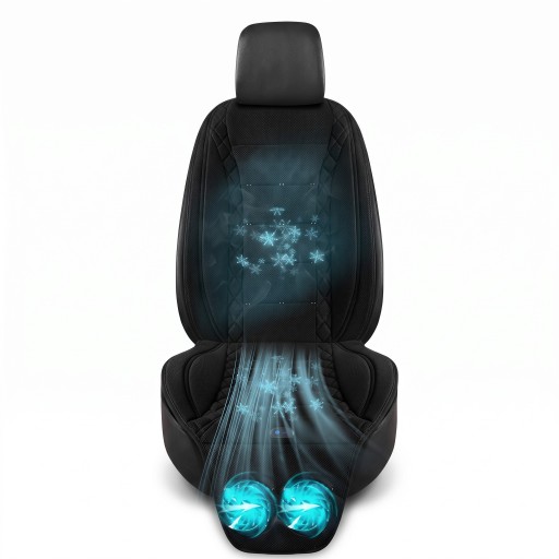 Funda de asiento de coche con refrigeración y dos ventiladores 60 x 40 x 42 cm y 48 x 32 cm Alimentación 12 V del encendedor Negro Para coche y SUV