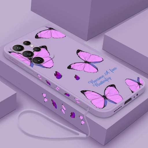 Funda de silicona con motivo de mariposa rosa para Samsung A54 5G, color morado