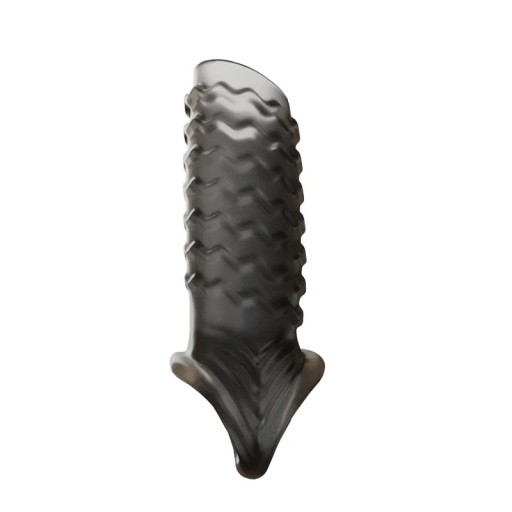 Funda para pene con ondulaciones y anillo de estrangulamiento para alargamiento, estimulación y una erección más firme durante los momentos íntimos. Embalaje discreto.
