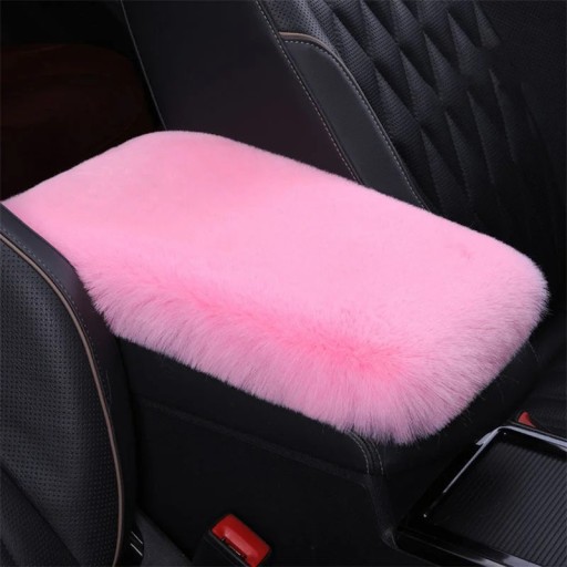 Funda para reposabrazos de coche 29 x 19,5 cm Funda de felpa rosa térmica de piel de conejo sintética Funda suave y esponjosa para consola