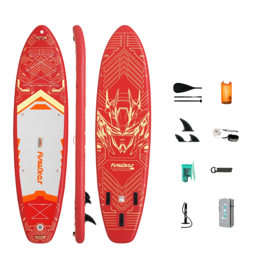 Funwater Inflatable Paddleboard 350x90x15 cm Teherbírás 200 kg PVC Futurisztikus Robot Motívummal Evezővel 3 Uszonnyal Hevederrel Pumpával és Hátizsákkal