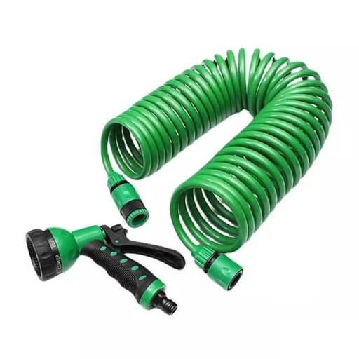 Furtun spiralat de grădină 15,2 m, furtun din plastic cu 8 moduri de pulverizare, cu conectori rapidi UE, pentru irigații, spălare auto, curățare balcon și terasă