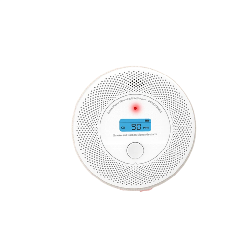 Füst- és szén-monoxid-érzékelő 2 az 1-ben WiFi Tuya alkalmazással, LCD kijelzővel és 85 dB-es riasztóval, átmérő 13,5 x magasság 3,1 cm, fehér