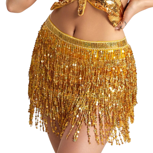 Fustă cu franjuri pentru femei cu paiete pentru dansuri orientale, eșarfă din chiffon și poliester pentru latină, samba și petreceri