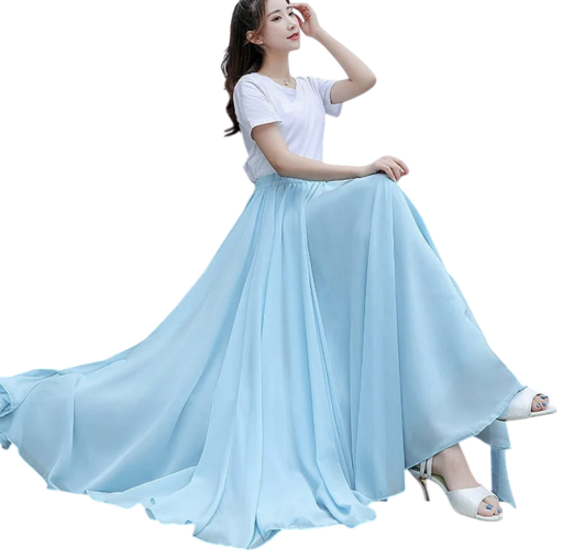 Fustă de dans pentru femei, lungă, în formă de cerc, cu talie înaltă, din chiffon ușor, fustă pentru flamenco, balet, dansuri populare și spectacole de scenă