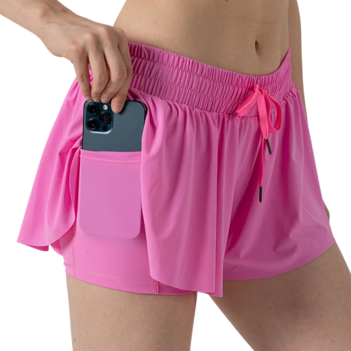 Fustă scurtă pentru femei cu șorturi interioare, cu șnur, cu buzunare, într-o singură culoare, din poliester și spandex, fustă elastică de vară