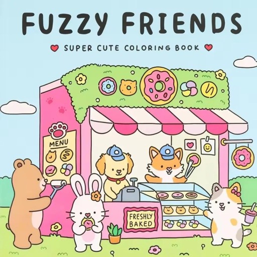 Fuzzy Friends Animal Colouring Book Cute Illustrations 21 × 21 cm Drawing Book with Simple Pictures for Children and Adults
