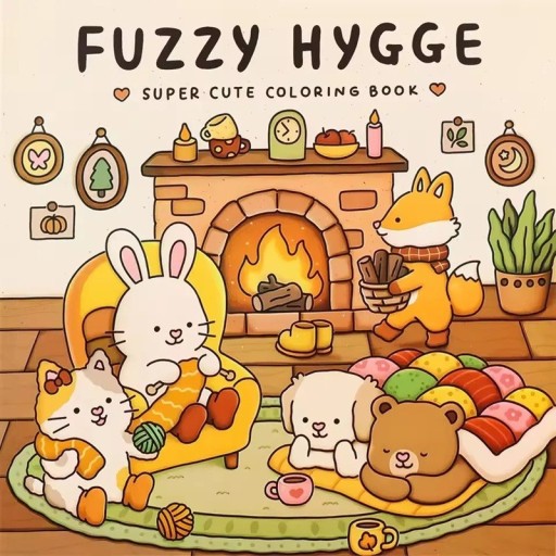 Fuzzy Hygge Animal Colouring Book Cute Illustrations 21 × 21 cm Drawing Book with Simple Pictures for Children and Adults