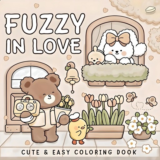 Fuzzy in Love Ausmalbuch mit dem Thema Liebe 20×20 cm Märchenbuch zum Ausmalen für Kinder und Erwachsene mit niedlichen Illustrationen