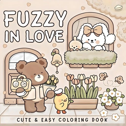 Fuzzy in love kleurboeken eenvoudige tekeningen 20 x 20 cm kleurboek voor kinderen en volwassenen voor ontspanning en creatieve creatie