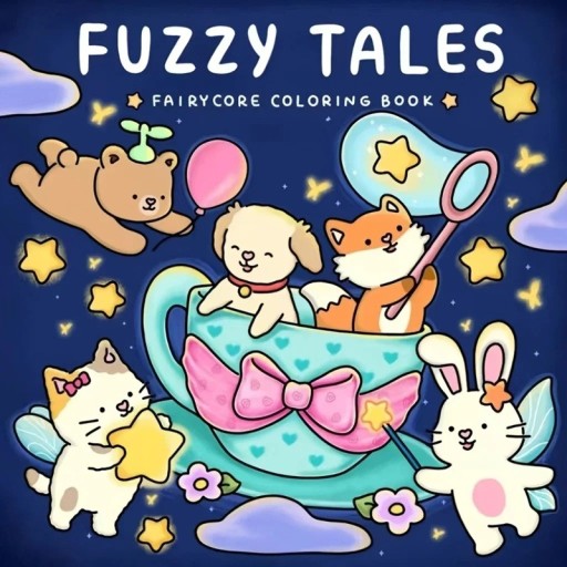 Fuzzy Tales Colouring Book Cute Scenes 40 Pages 21.3 x 21.3 cm Paper Colouring Relaxing for Children and Adults