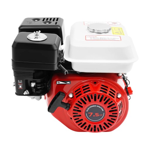 Fyra-takts bensinmotor 7,5 HP / 3000 W, volym 212 cm³, en cylinder, luftkylning, OHV, 3600 varv/min, röd-vit